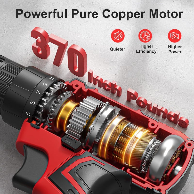 VIWKO Cordless Drill Set, 20V Power Drill with Power Pack 2.0Ah and Charger, 3/8-Inch Keyless Chuck Electricdrill, 25+1 Torque, 42pcs Drilldriver Bits/Screws for DIY Projects (Red) - Image 4